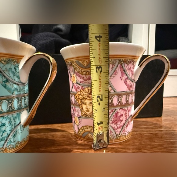 RARE Versace Rosenthal Collab Gold Trim Pink & Blue Mug Set New in Box - Picture 6 of 15